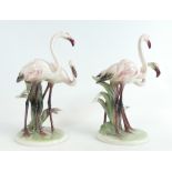 Pair of Keramos of Austria pottery figures of Flamingos,