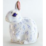 Royal Crown Derby paperweight Snowy Rabbit 2002 special edition, gold stopper,