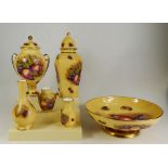 A collection of Aynsley Orchard Gold including a pair of two handled vases & covers,