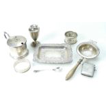 Job lot of silver items, 238.8g of weighable silver, not including tea strainer.