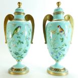 Impressive pair of late 19th / early 20th century tall glass urns / vases with lids,