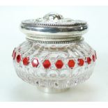 Silver mounted Victorian INKWELL - Cut glass with ruby flashes - Maker Frederick Elkington,