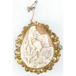 Antique Cameo set in Pinchbeck type gold plated frame, 60mm x 52mm.