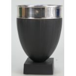 A prestige Wedgwood & Bentley Black Basalt vase with silver interior and collar, height 13cm,