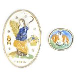 Early 19th century Staffordshire pearlware oval plaque moulded with a woman with a scythe and wheat,