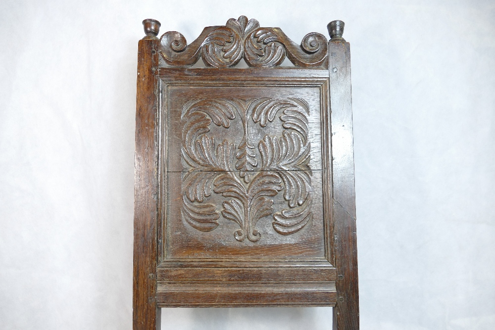 17th century oak hall chair, carved panel, some slight issues. - Image 6 of 6