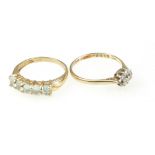 9ct diamond cluster ring (2 stones missing) and 9ct ladies dress ring set with aquamarine stones, 3.