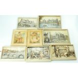 A collection of Ivorex rectangular wall plaques including Waiting for the Tide, Unloading the Boats,