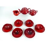 Royal Doulton Flambe Tea Set comprising 6 cups, 6 saucers, teapot & lid,