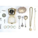 A collection of Antique items including silver box, ladies Silver Fob watch, Silver match case,