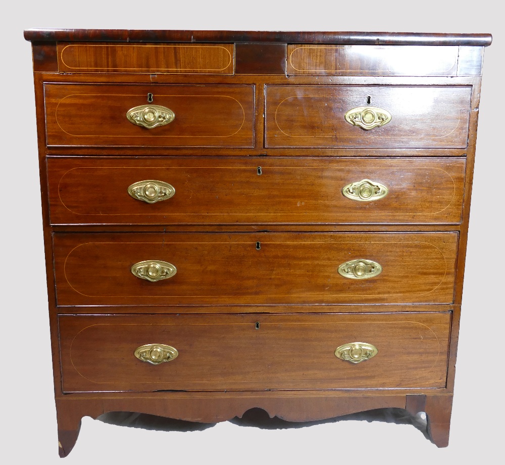 George III mahogany inlaid large chest of drawers