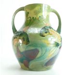 Moorcroft large two handled vase decorated with Koi Carp - a Sally Tuffin design. 13" / 33cm high.