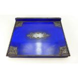 Cut steel adjustable reading stand with original blue painted / lacquer decoration, 19th century.