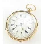 18ct gold centre seconds chronograph pocket watch with gold inner case, overall weight 143grams,