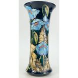 Moorcroft vase decorated with Blue Flowers and dated 2001, height 25.5cm (seconds silver line mark).