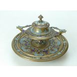 Champleve enamel inkstand, 19th century.