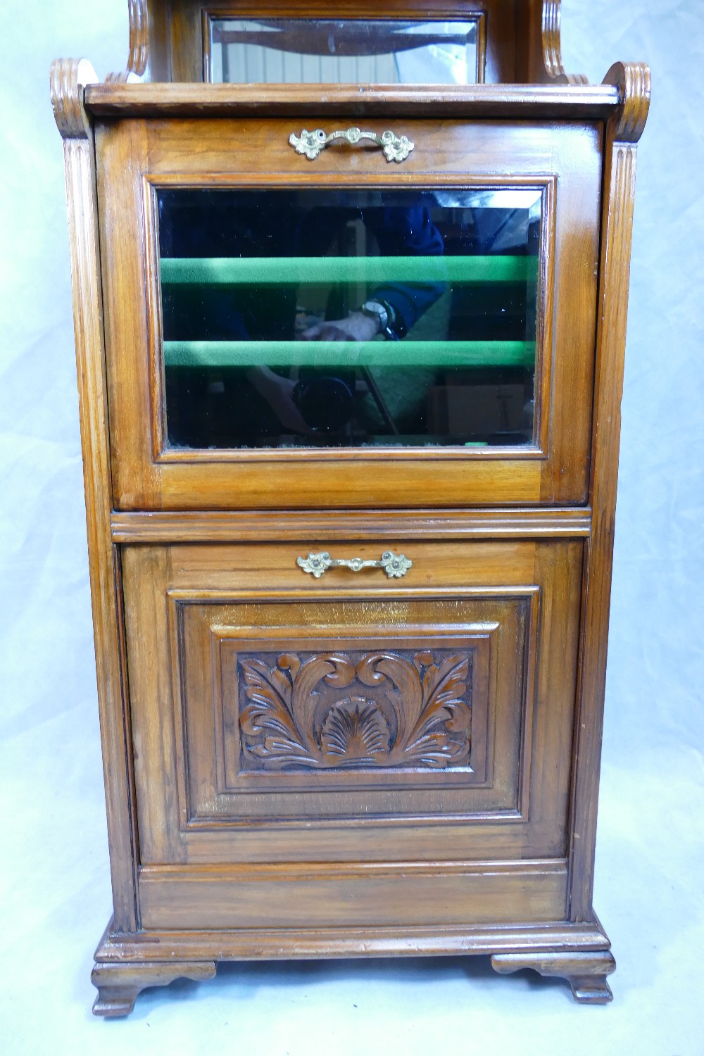 Edwardian walnut carved music cabinet with drop down drawer fronts, originally for sheet music. - Image 4 of 4