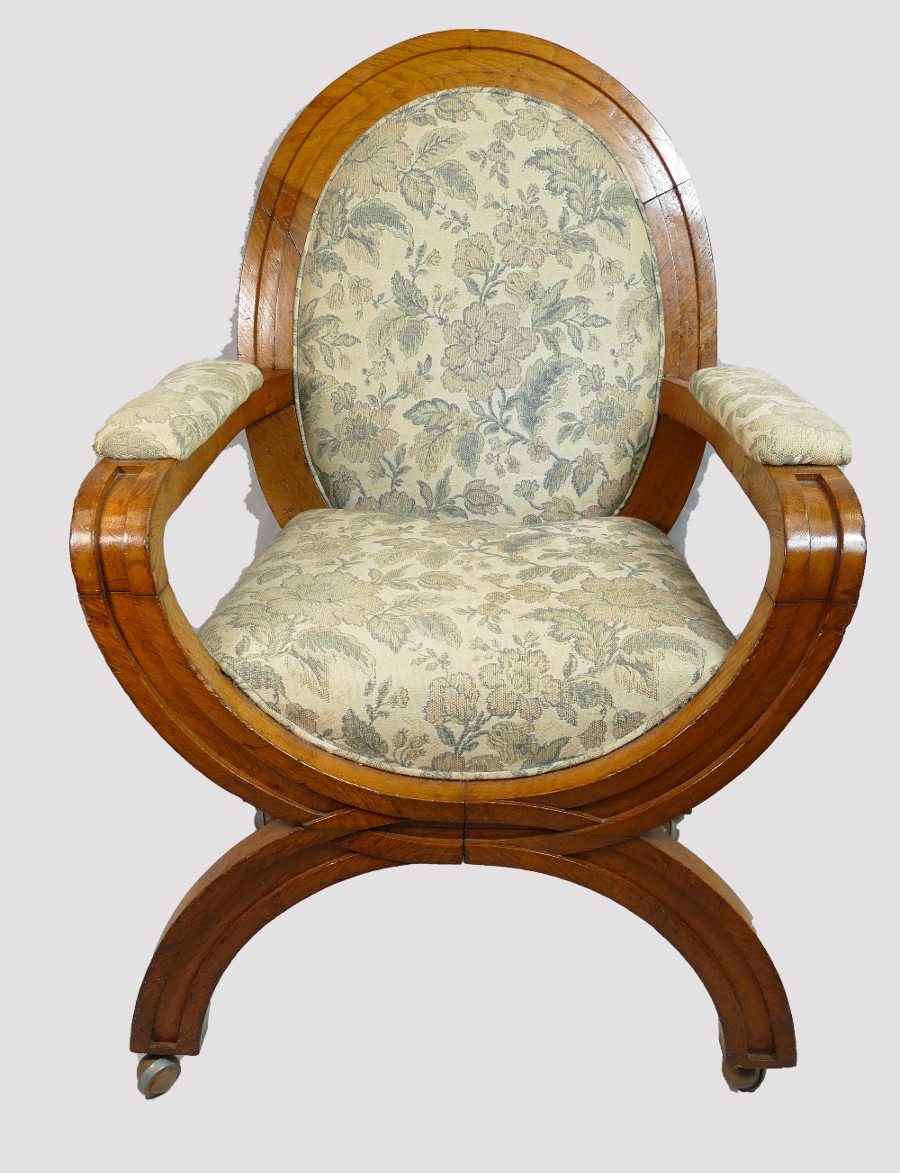 Alderman's X frame upholstered oak armchair from Burslem (Stoke on Trent) Council.