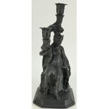 A prestige Wedgwood & Bentley Black Basalt candlestick Diana Goddess of the Hunt, height 34cm,
