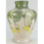 Cobridge Stoneware Trial vase handpainted with yellow flowers dated 1998, height 26cm.