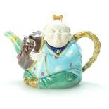 19th century Minton Majolica Chinaman teapot, height 13cm (damage to end of spout,