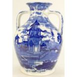 19th century Wedgwood Queensware Portland vase decorated in the transfer blue and white Chinese