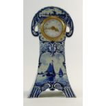 Delft Art Nouveau blue & white pottery mantle clock with French movement,