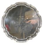 Silver Salver bearing hallmarks for Birmingham 1959, weight 803.8g and measuring 30.5 cm wide.