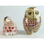 Royal Crown Derby paperweights Beaver and Owl,