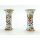 Pair 19th century Samson porcelain vases decorated with a lion & unicorn coat of arms and embossed