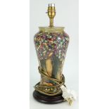 Moorcroft tall Lamp base decorated with trees in woodland design, height 29cm on wooden plinth.