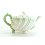 Belleek green and cream shell teapot, height 11cm.