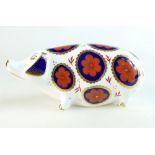 Royal Crown Derby paperweight of a Pig, early version with ceramic stopper.