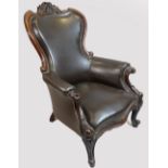 19th century french Louis XV style mahogany leather armchair