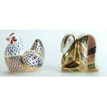 Royal Crown Derby paperweights Chicken and Old Imari Snake,