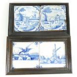 Two pairs of Delft Tiles 18th Cent. 12.6cm x 12.