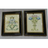 Pair Art Nouveau watercolour paintings of tile designs, in ebony and gilded frames,