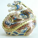 Royal Crown Derby paperweight Dragon of Happiness, limited edition for Peter Jones, gold stopper,