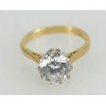 18ct gold ring set with solitaire CZ stone, size K, 4 grams.