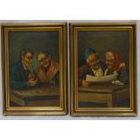 Italian school, pair of 19th century oil paintings on canvas, both with elderly couple scenes,