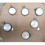 6 hallmarked gents silver pocket watches, no keys, all sold as not working.