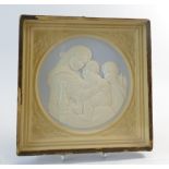 Victorian plaster plaque, 3 colour relief decorated with a woman with two children, 18.5cm square.