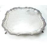 Silver Salver, hallmarks for Birmingham 1936. 26cm wide. Weight 23.8 tr oz / 740.4 g.