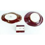 Carlton Rouge Royale and lustre dishes, both 26cm wide, together with a lustre ash tray,