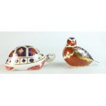 Royal Crown Derby paperweights Tortoise and Chaffinch,