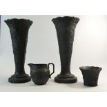 Wedgwood Black Basalt pair large vases, small vase and jug, tallest 29cm (4).