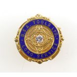 9ct gold tie pin with enameled decoration "BSA Tools Ltd Long Service" awarded in 1923 set with