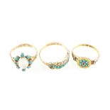 15ct gold Ladies opal and turquoise ring size L,