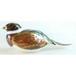 Royal Crown Derby paperweight of a Woodland Pheasant, collectors guild piece with gold stopper.