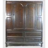 18th century oak panelled livery/housekeepers cupboard, L103 x H167x D46cm.